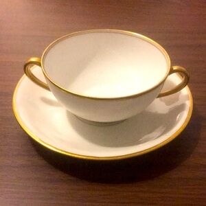 Vintage Tea Cup Limoges Saucer France Gold White